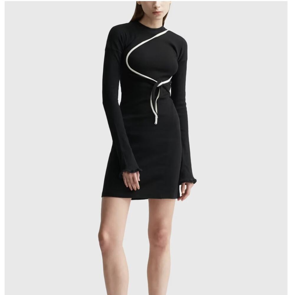 Otto Linger Black Rib Long Sleeve Otto Lounge Mini Dress